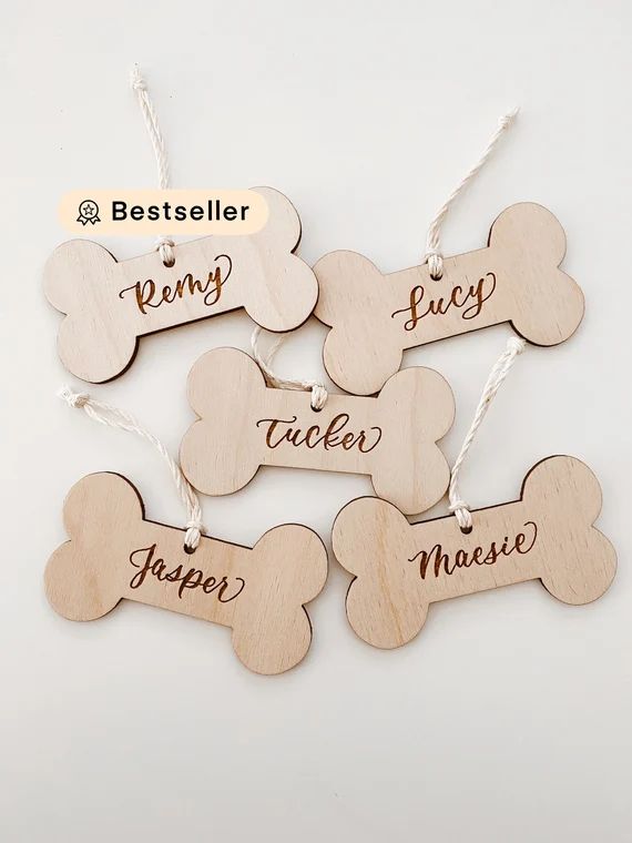 Dog Bone - Name Ornament | Christmas Ornament | Laser Engraved | 3MM Baltic Birch Wood | Pet | Ha... | Etsy (US)