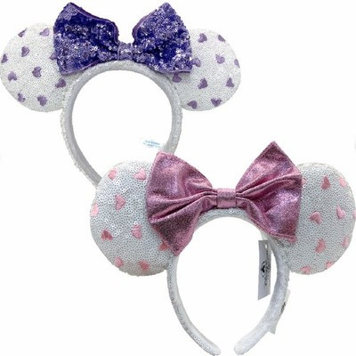 2Pcs Valentine's Day Disney.Parks Minnie Ears Purple Pink Heart Headband Set | eBay US