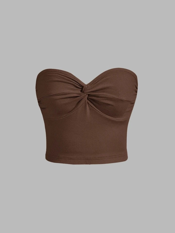 SHEIN MOD Twist Front Ribbed Knit Tube Top | SHEIN