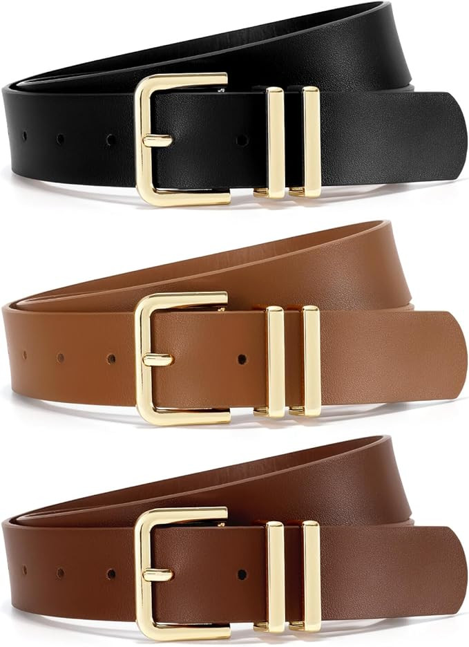3 Pack Women Leather Belt for Jeans Dresses Pants Fashion Ladies Waist Belts with Gold Silver Buc... | Amazon (US)