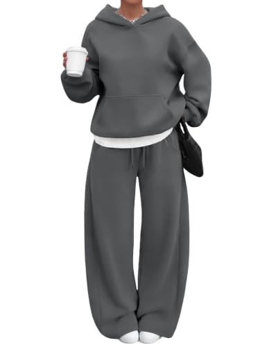 Trendy Queen Womens Lounge Sweat Set 2 Piece Sweatsuit 2026 Fall Outfits Black Grey L | Amazon (US)