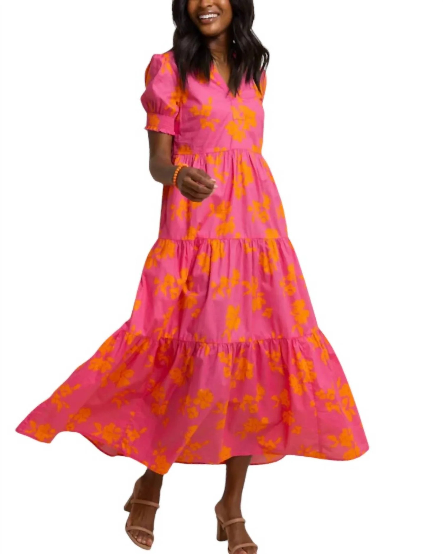 Nadine Tiered Cotton Lawn Maxi Dress In Camelia Rose Pink | Shop Simon