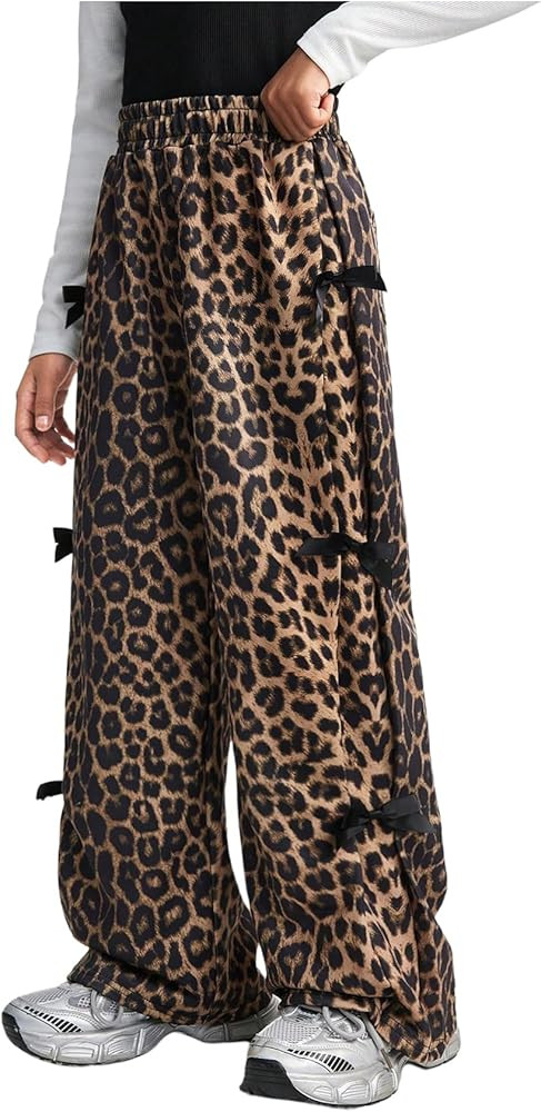 WDIRARA Girl's Bow Side Waist Track Pants Cute Wide Leg Trousers | Amazon (US)
