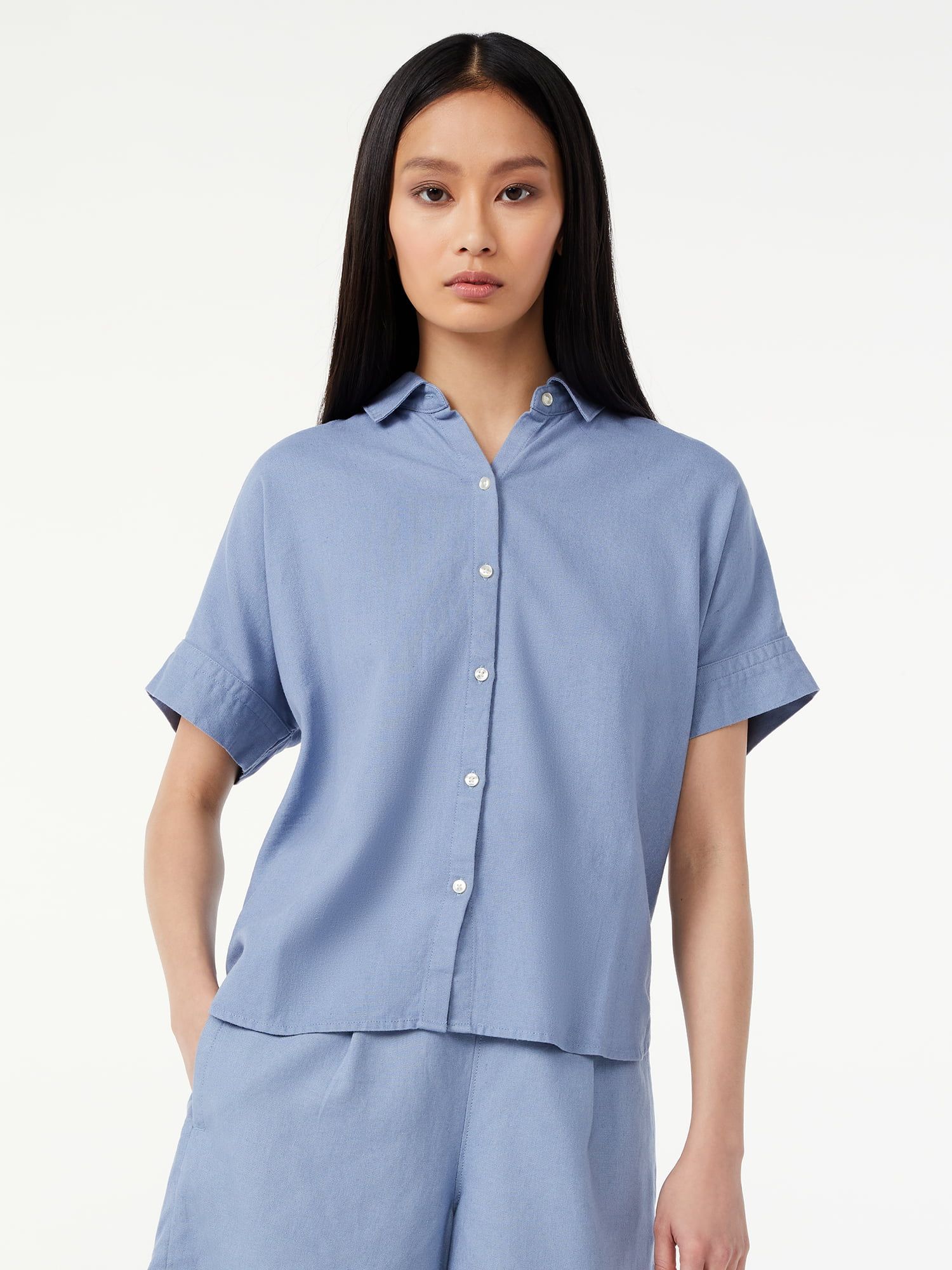 Free Assembly Women's Button Down Shirt with Short Sleeves | Walmart (US)