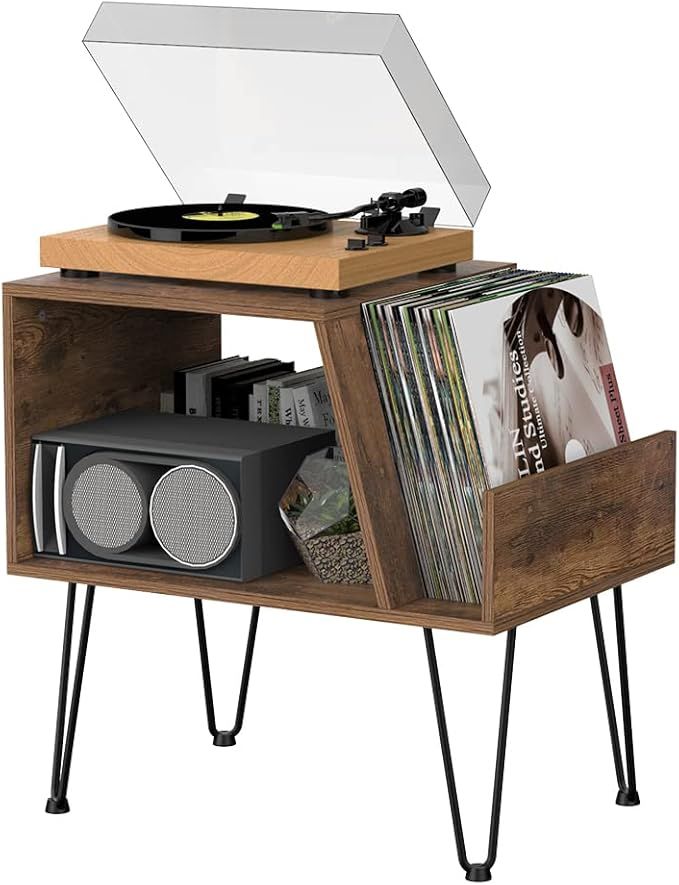 Tohomeor Vinyl Record Player Stand Turntable Stand LPs Album Storage Cabinet Wooden Sofa End Tabl... | Amazon (US)