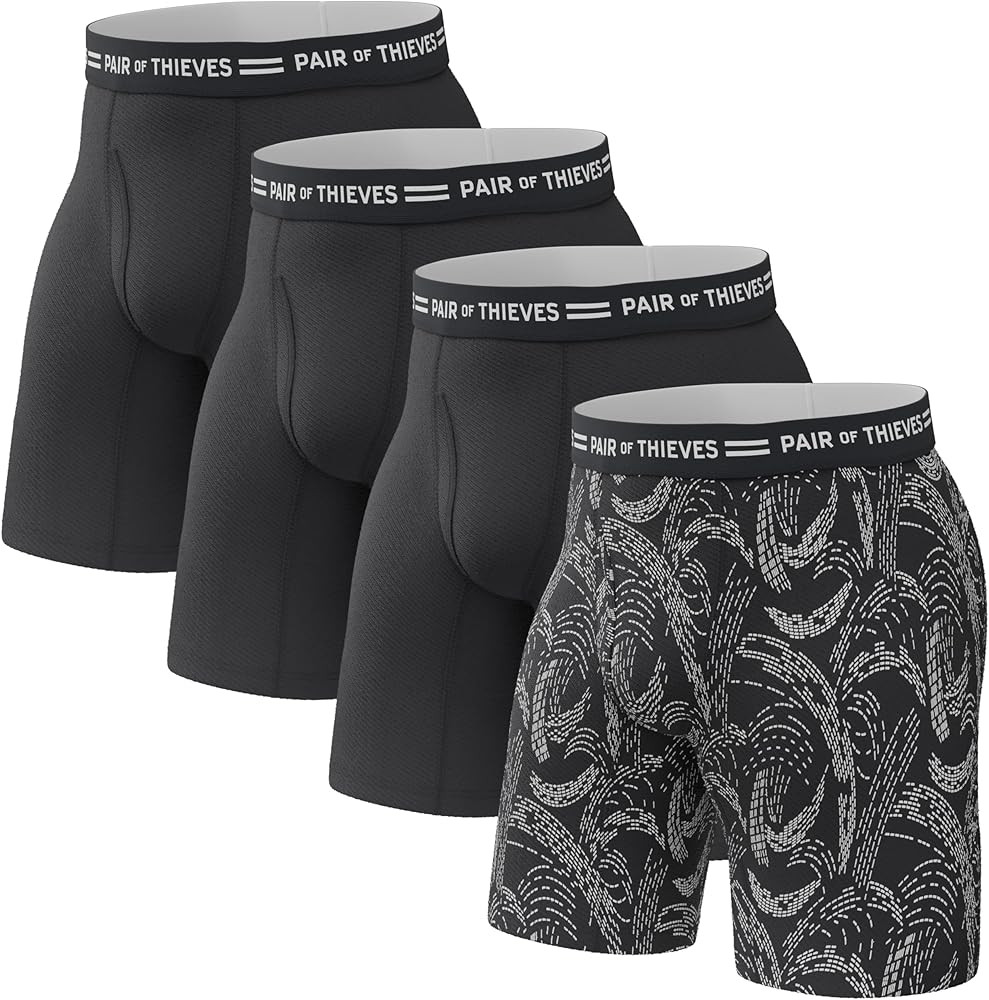 Pair of Thieves Every Day Kit Soft Cotton Long Boxer Briefs for Men Pack (4 Pack), Black, Large | Amazon (US)