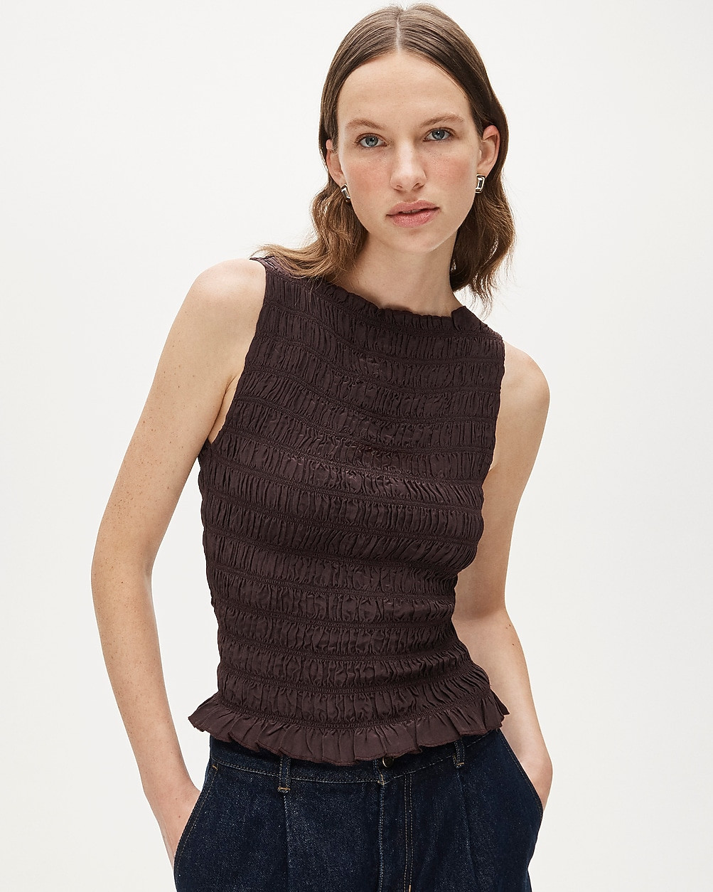 Smocked shell tank top in crepe de chine | J. Crew US