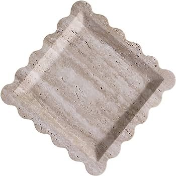 Natural Travertine Tray, Scalloped Edge Marble Tray, Handmade Decorative Tray, Catch All Tray for... | Amazon (US)