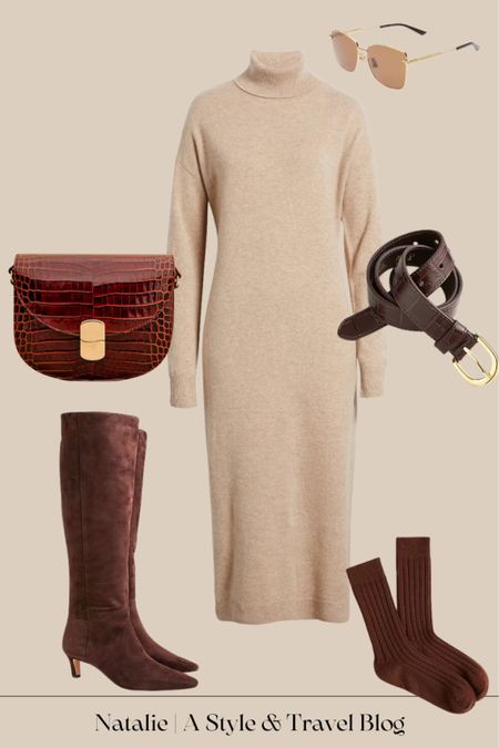 Winter outfit idea for brunch, work, or even a date night. I love the versatility of this look. A sweater dress looks so cute with knee high boots. 

#LTKworkwear #LTKSeasonal