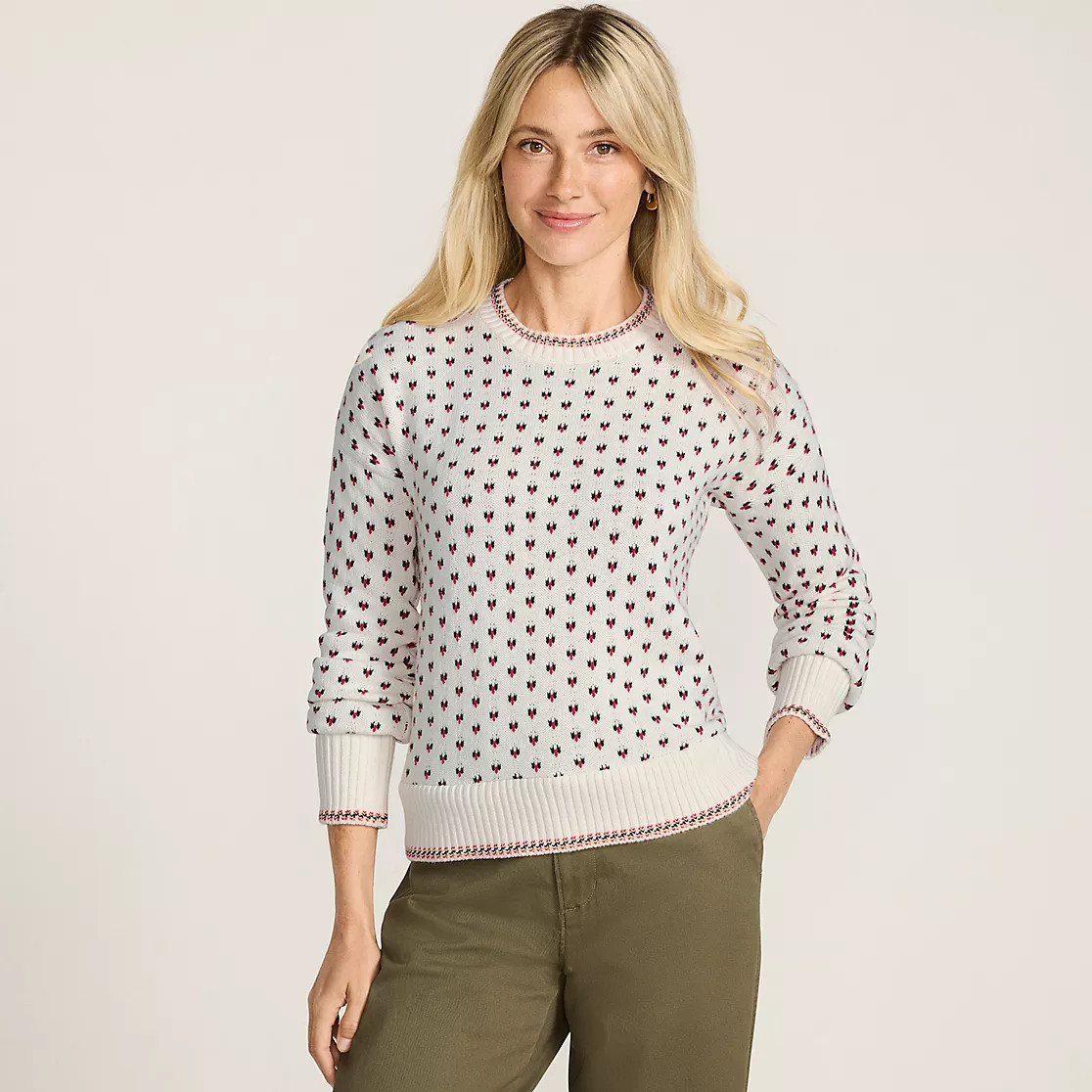 Women's Drifter All Over Jacquard Jersey Crew Neck Sweater | Lands' End (US)