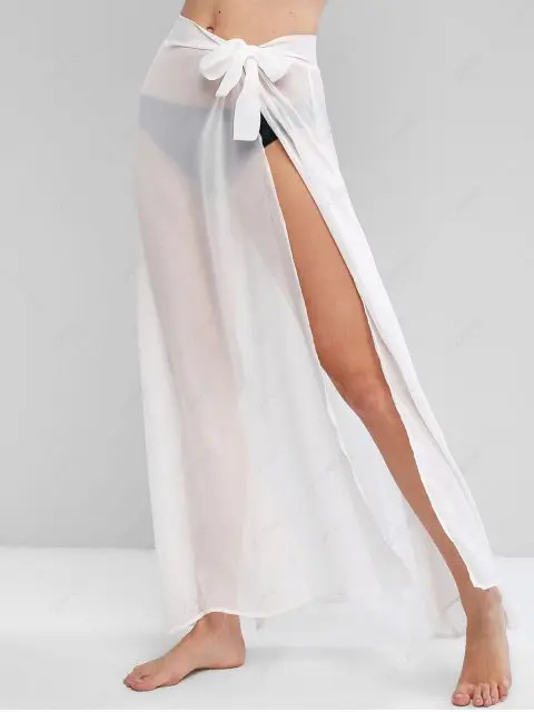 Chiffon Tie Waist Beach Sarong - White | ZAFUL (Global)