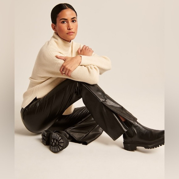 Abercrombie & Fitch Split-Hem Vegan Leather Slim Flare Pant | Poshmark