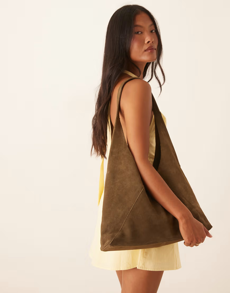 Mango slouchy suede shoulder bag in chocolate-Brown | ASOS (Global)