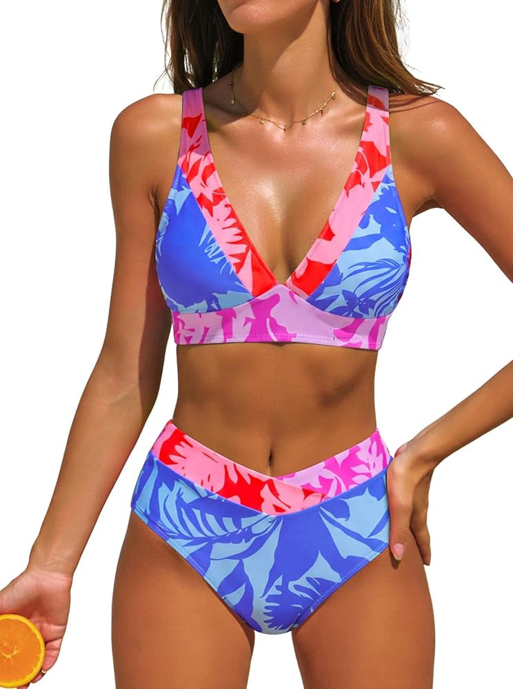 popvil High Waisted Bikini Sets 2026 Two Piece Tummy Control Swimsuits for Women Leopard Print Se... | Amazon (US)