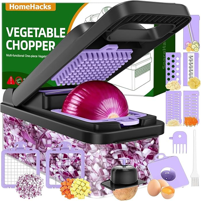 HomeHacks Vegetable Chopper Vegetable Cutter, 12 in 1 Kitchen Gadget, Dicer, Slicer, Onion Cutter... | Amazon (US)
