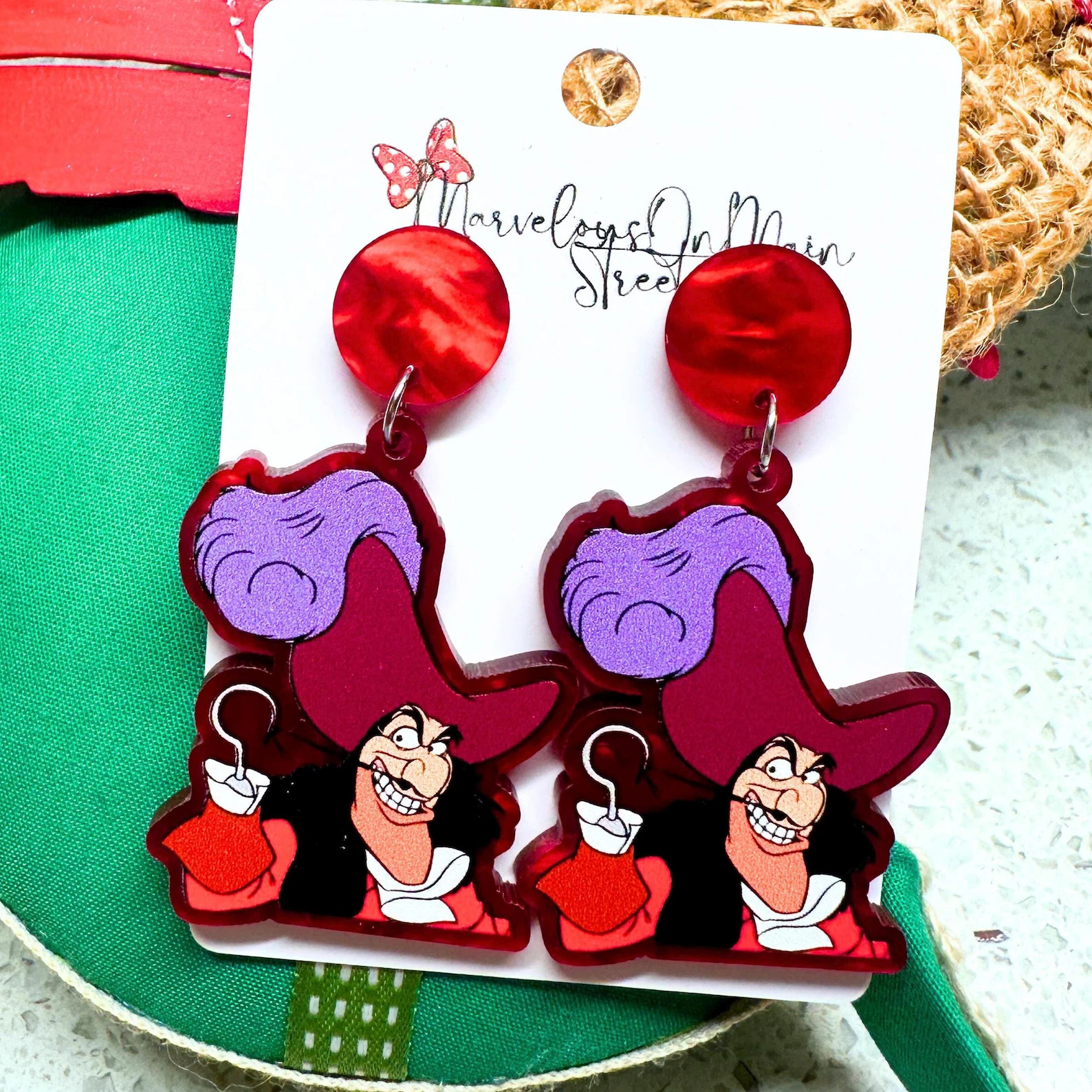 Captain Hook Earrings - Peter Pan Inspired Acrylic Dangle Drop Costume Jewelry - Hypoallergenic -... | Etsy (US)