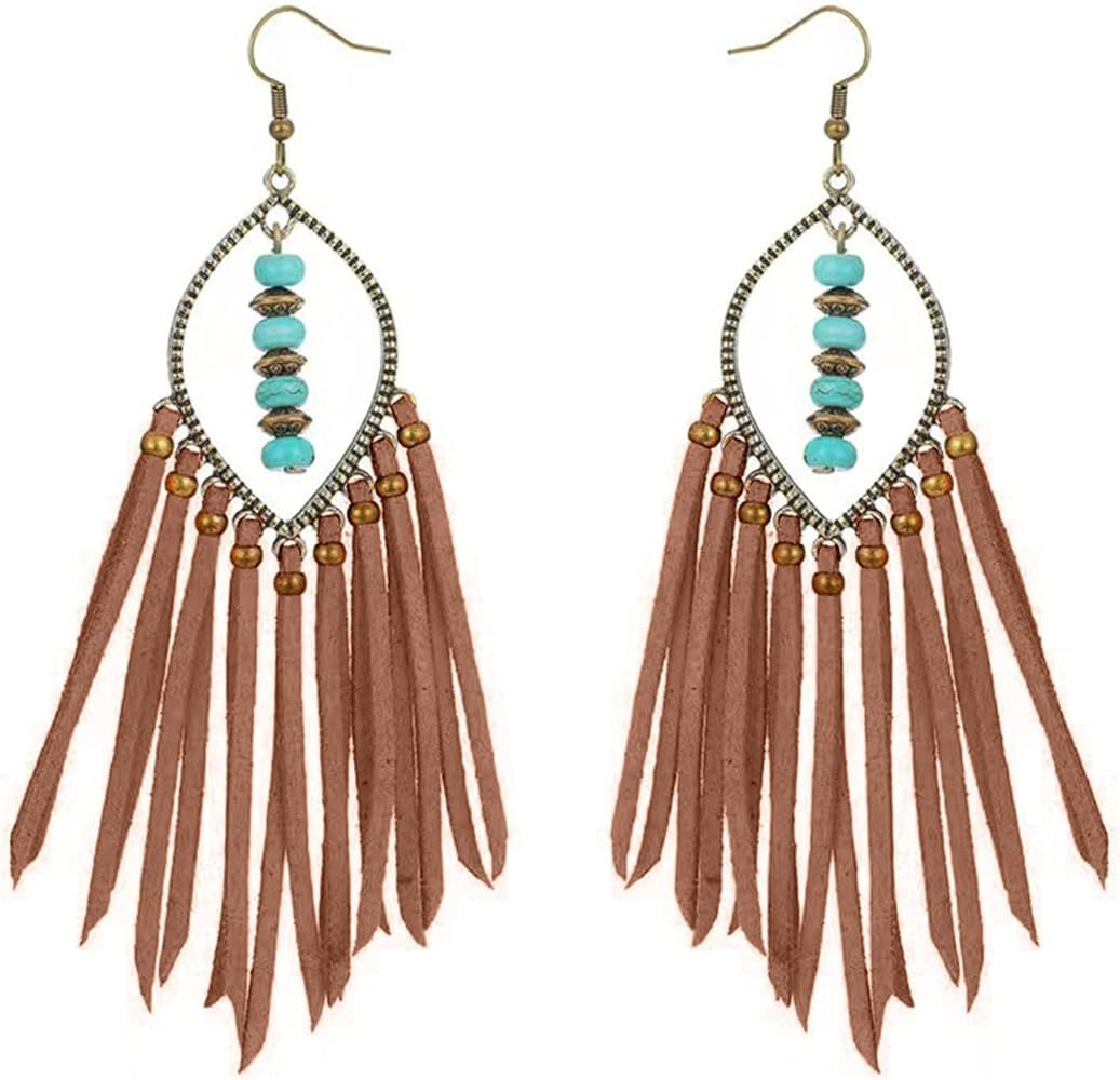Fringe Leather Earrrings Western Boho Leather Earrings for Women Cowgirl Tassel Earrings for Wome... | Amazon (US)
