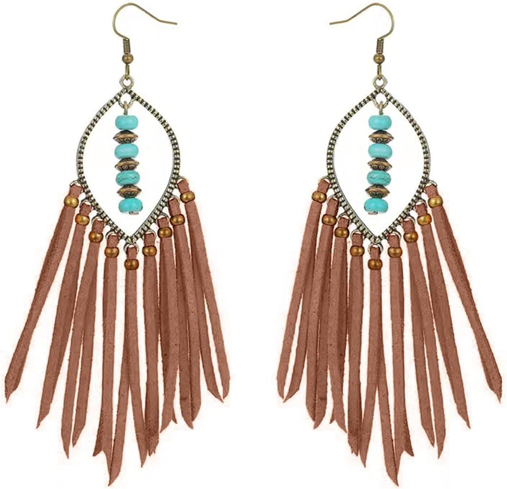 Fringe Leather Earrrings Western Boho Leather Earrings for Women Cowgirl Tassel Earrings for Wome... | Amazon (US)