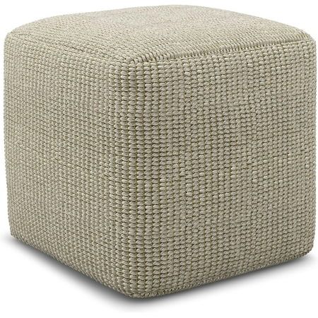 Zelma 18 Inch Boho Square Woven Outdoor/ Indoor Pouf In Cream And Natural Recycled PET Polyester ... | Walmart (US)