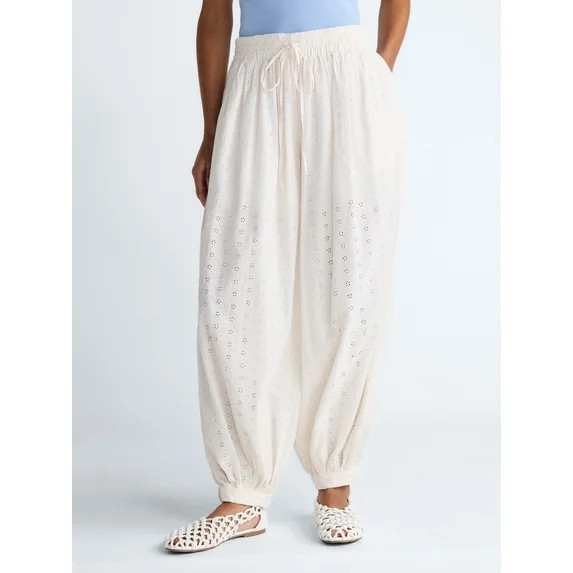 Scoop Women’s and Women’s Plus Eyelet Harem Cotton Pants, Sizes XS-4X | Walmart (US)
