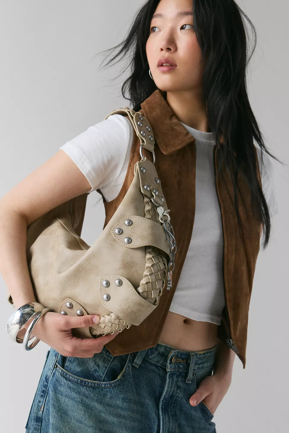 Silence + Noise Emory Studded Hobo Bag | Urban Outfitters (US and RoW)