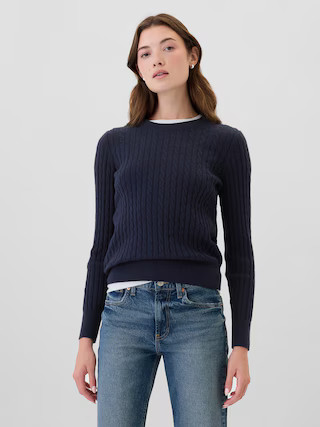 CashSoft Cable-Knit Crewneck Sweater | Gap Factory