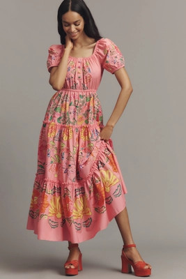 Farm Rio x Anthropologie Tiered Puff-Sleeve Midi Dress | Anthropologie (US)