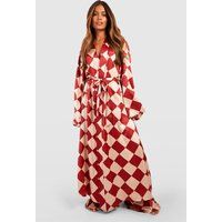 Womens Oversized Flannelerboard Print Maxi Robe - Red - 2 | boohoo (US & Canada)