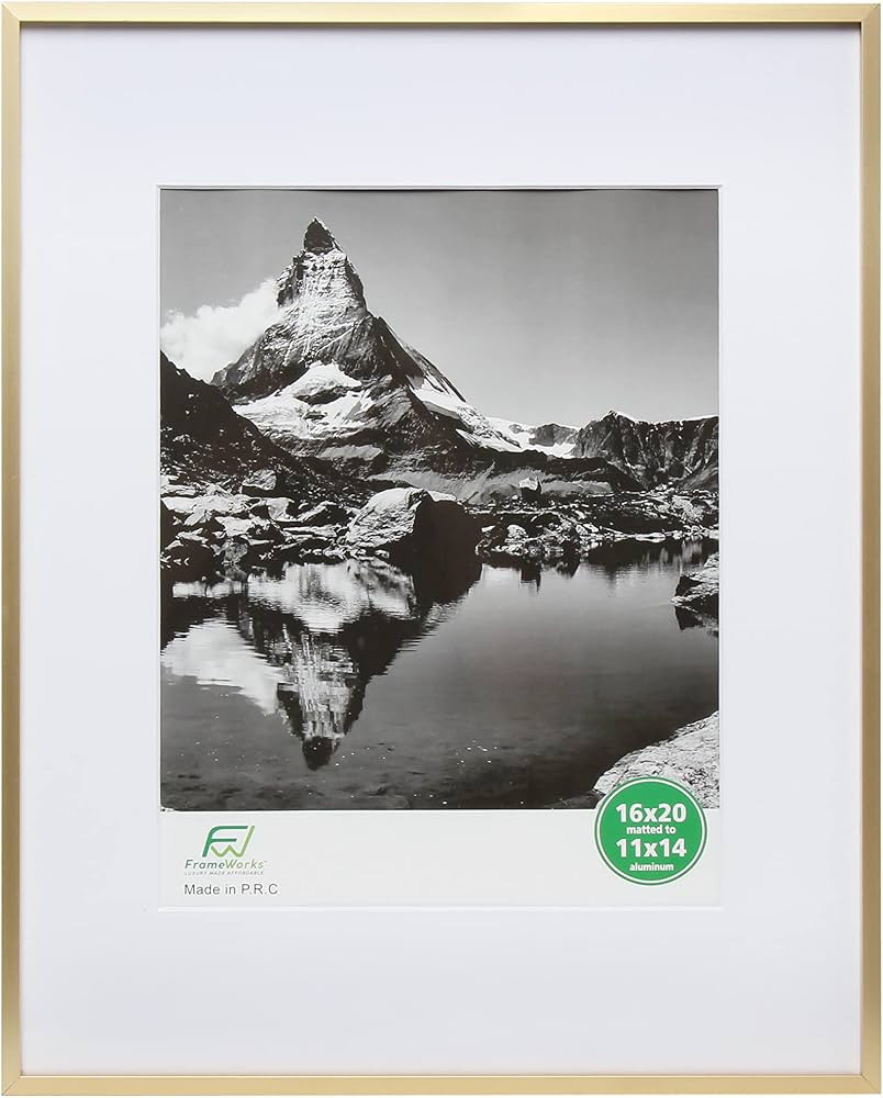 FrameWorks 16”x20” Matted to 11”x14” – Deluxe Brass Gold Aluminum Contemporary Picture ... | Amazon (US)