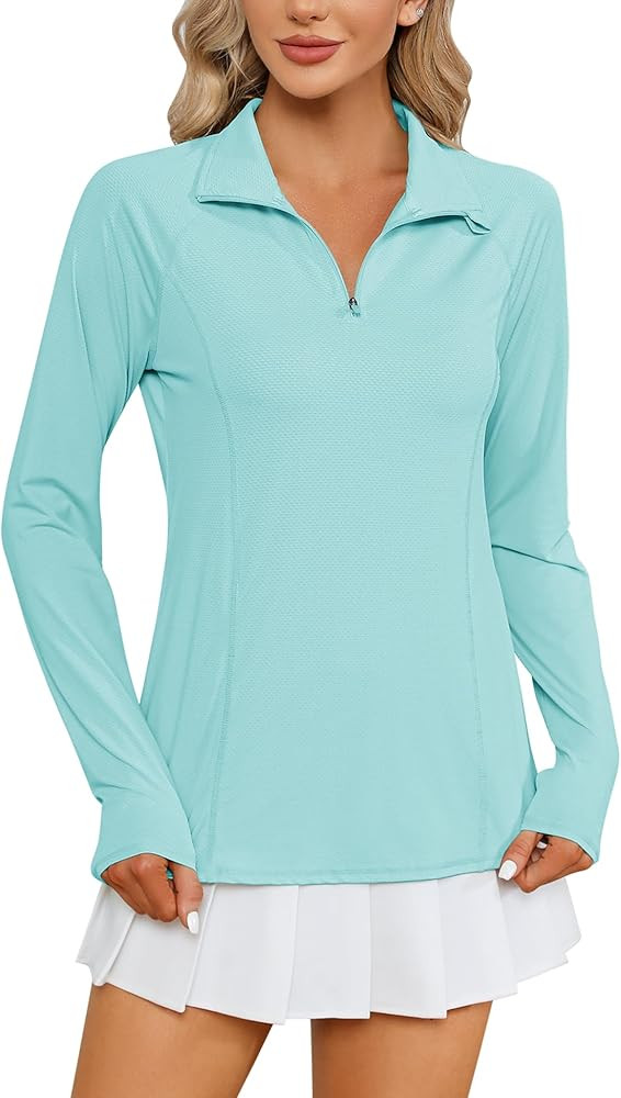 LOMON Women Long Sleeve Shirts Sun Protection 1/4 Zip Summer Quick Dry Hiking Shirts Quarter Zip ... | Amazon (US)