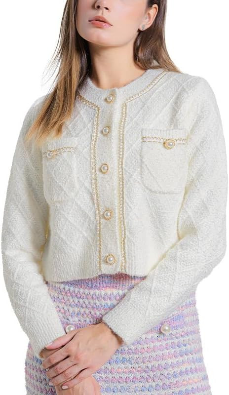 Women's Casual Cardigans Open Front Chunky Short Cardigan Pearl Button Long Sleeved Cropped Sweat... | Amazon (US)