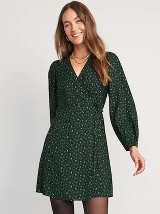 Puff-Sleeve Mini Wrap Dress for Women | Old Navy (US)