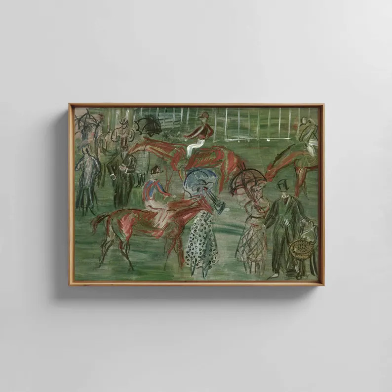 Muted Race Day Vintage Wall Decor  | Modern Equestrian Cottagecore Oil Painting | Framed/Unframed... | Etsy (Global)