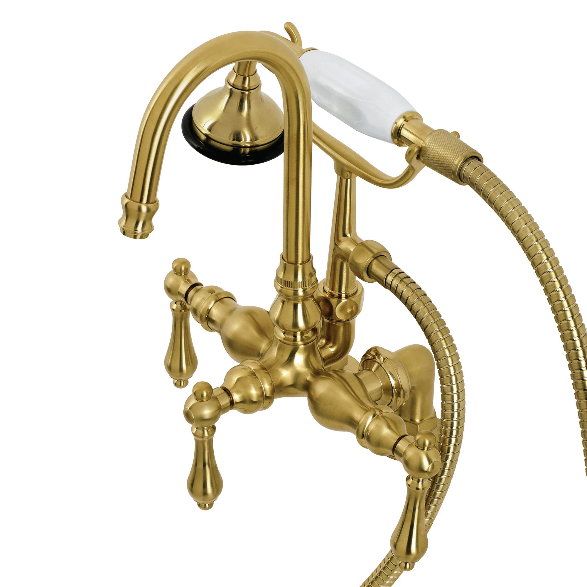 Kingston Brass Vintage Brushed brass 3-handle Deck-mount Roman High-arc Bathtub Faucet with Hand Shower ( Valve Included ) | WLAE13T7 | Lowe's