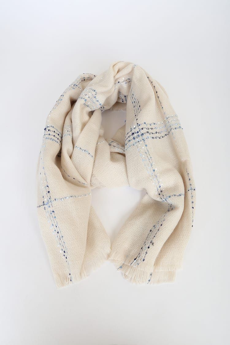 Keepin' Chic Ivory and Blue Embroidered Scarf | Lulus (US)