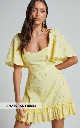 Fancy A Spritz Mini Dress - Square Neck Dress in Lemon | Showpo (US, UK & Europe)