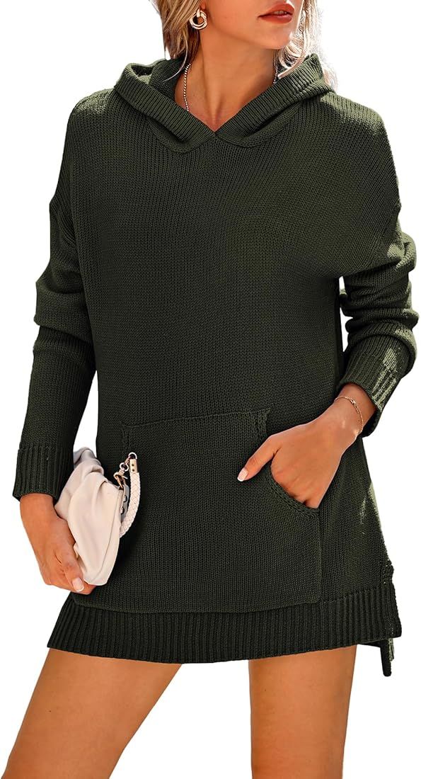 CFLONGE Women's Oversized Sweaters 2023 Fall Winter Long Sleeve Casual Knit Pullover Loose Side S... | Amazon (US)