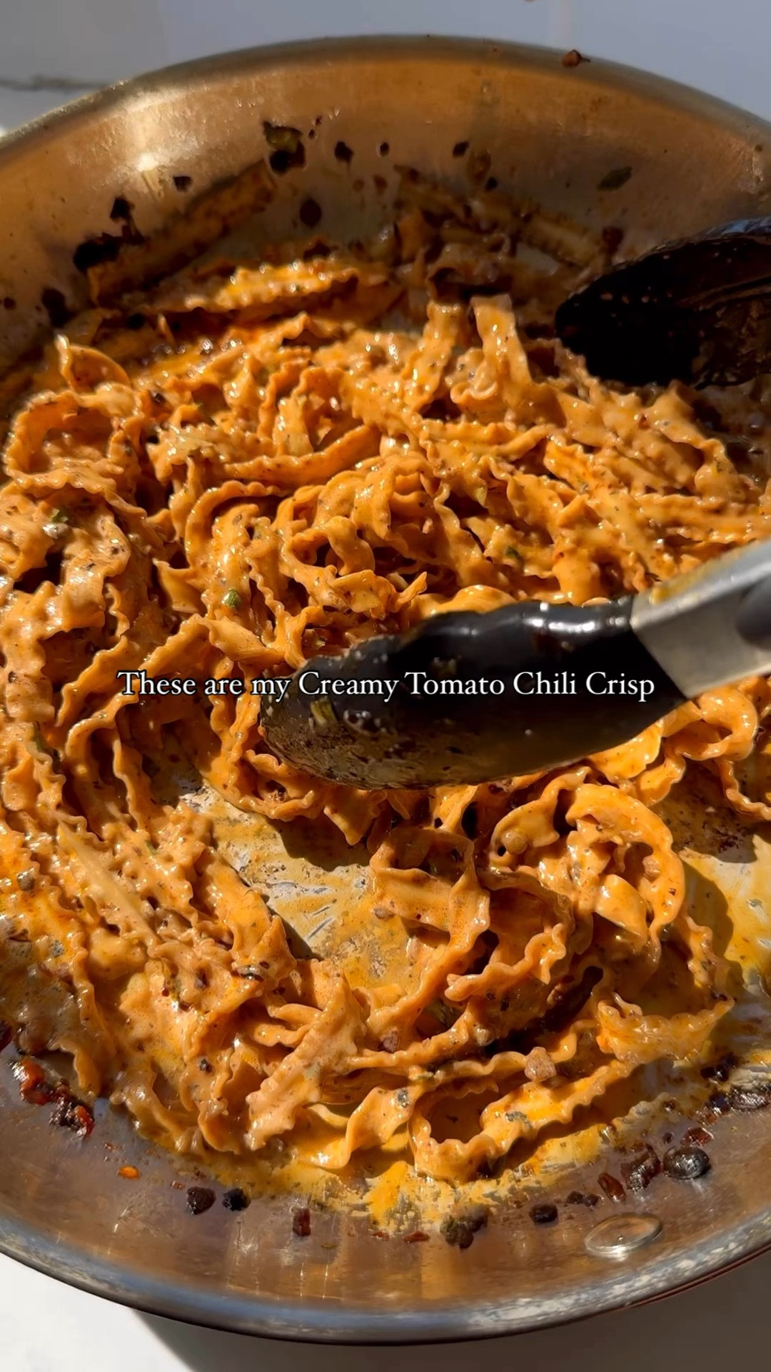 Ingredients to make my Creamy Tomato Chili Crisp Noodles with Golden Garlic Chips!
