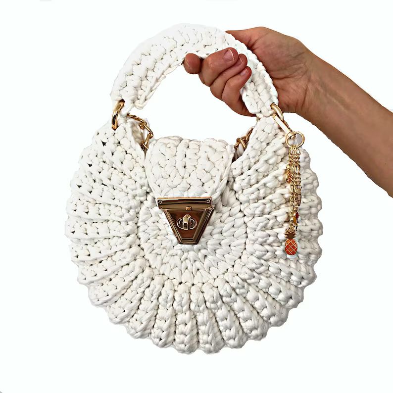 Woven Shoulder Bag Handmade Knitted Bag Crochet Round Bag | Etsy | Etsy (US)