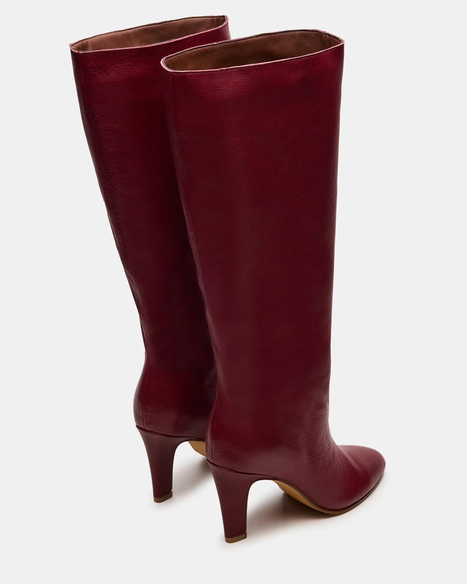 RIZK Burgundy Leather Knee-High Rounded Toe Heeled Women's Boot | Steve Madden (US)