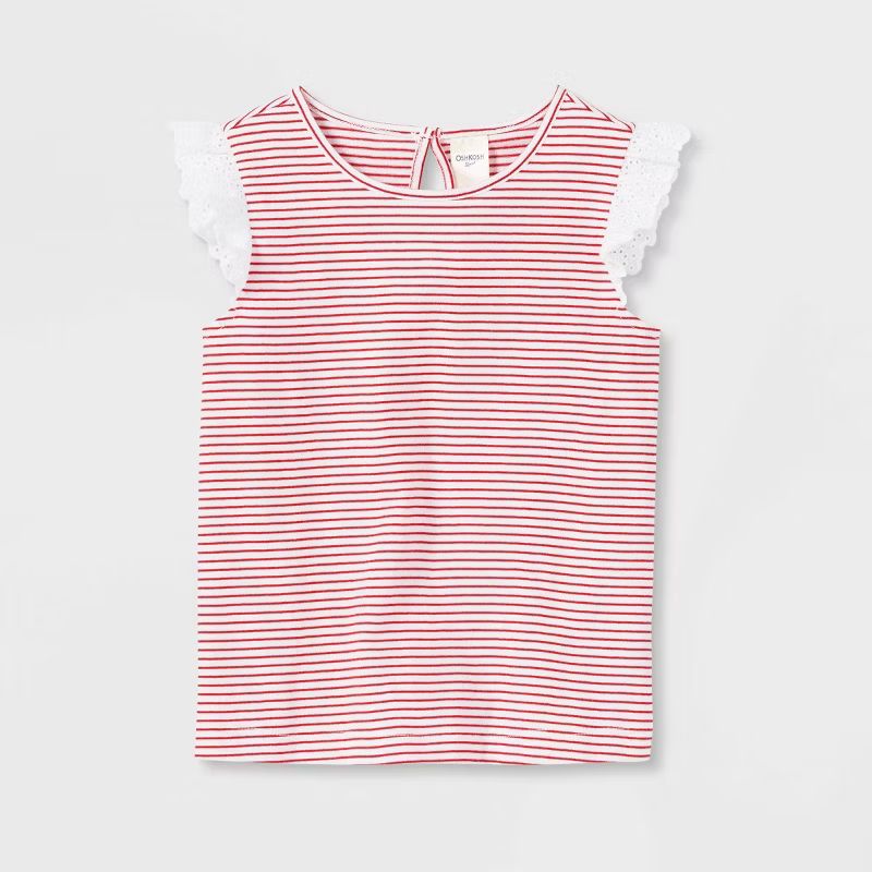 OshKosh B'gosh Toddler Girls' Sleeveless Striped Ruffle Tank Top - Red | Target