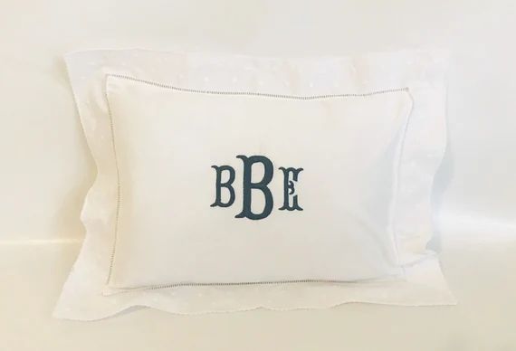 Monogrammed Baby Pillow Crib Nursery Pink Blue White Shower Gift Boudoir Dots | Etsy (US)