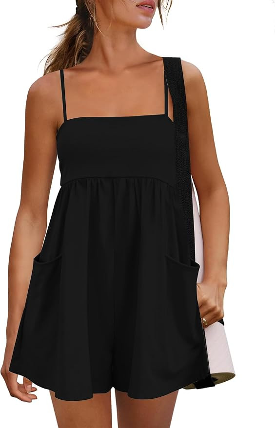 Kumufenc Womens Summer Athletic Casual Short Rompers with Pockets | Womens Athletic Cute Spaghett... | Amazon (US)