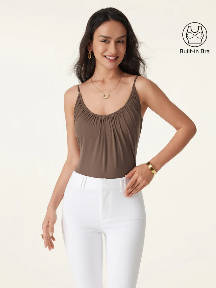 Scoop Neck Gathered Spaghetti Bra Tank | OGLmove