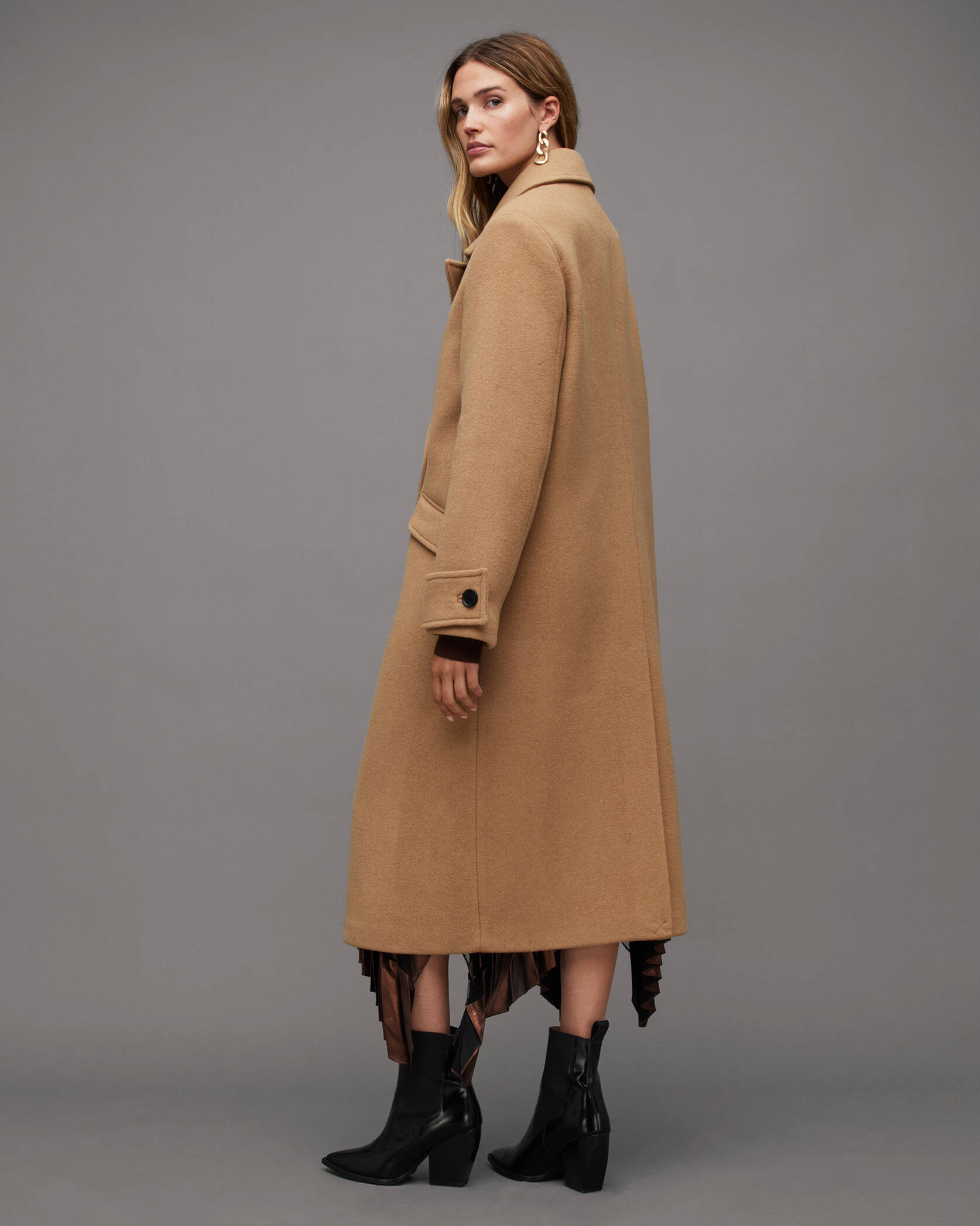 Mabel Double Breasted Longline Coat CAMEL BROWN | ALLSAINTS | AllSaints UK