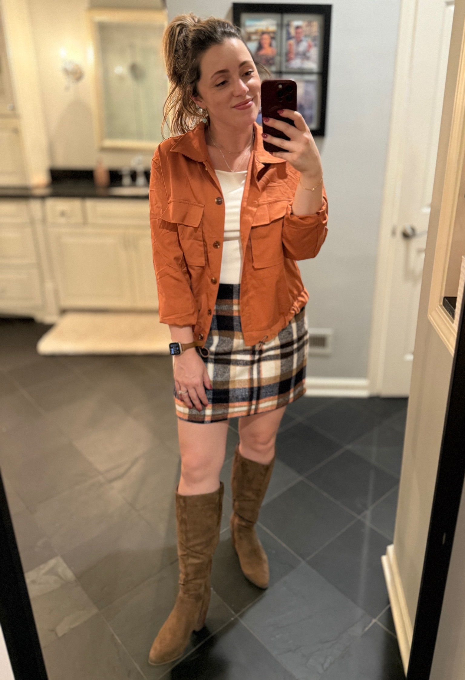 A slightly dressy outfit idea inspo for Thanksgiving / holiday parties in the fall! Mostly from Amazon. I am in love with this plaid skirt, I sized up and it fits so comfortably! 

#LTKFindsUnder50 #LTKHoliday #LTKSeasonal