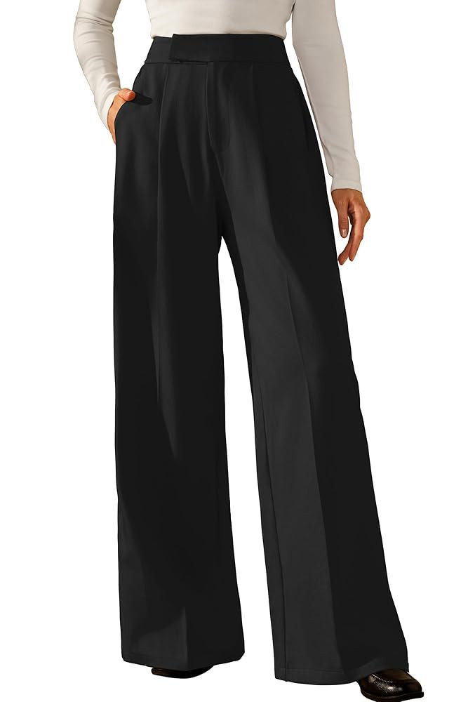 Arach&Cloz Women's Wrinkle-Free Pleated Business Wide Leg Pants Fall 2025 | Amazon (US)