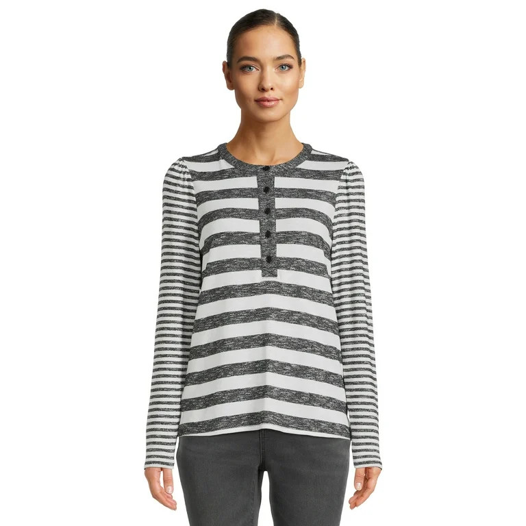 Time and Tru Women's Henley Shirt with Long Sleeves | Walmart (US)