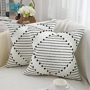 Mecatny Boho Throw Pillow Covers Black and Cream White Pillow Covers 20X20 Set of 2 Farmhouse Dec... | Amazon (US)