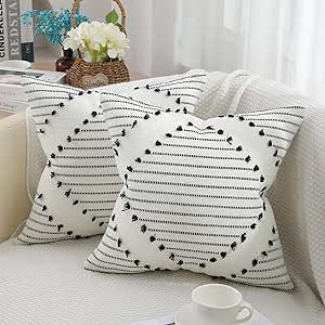 Mecatny Boho Throw Pillow Covers Black and Cream White Pillow Covers 20X20 Set of 2 Farmhouse Dec... | Amazon (US)